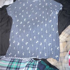 Floral Patterned Gray Kids Shirt